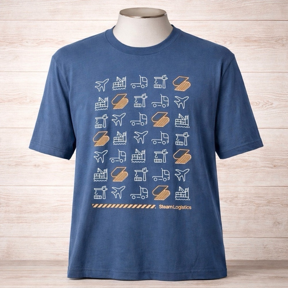 Steam Logistics Short Sleeve Tee Shirt XL Men Blue Transportation Graphics